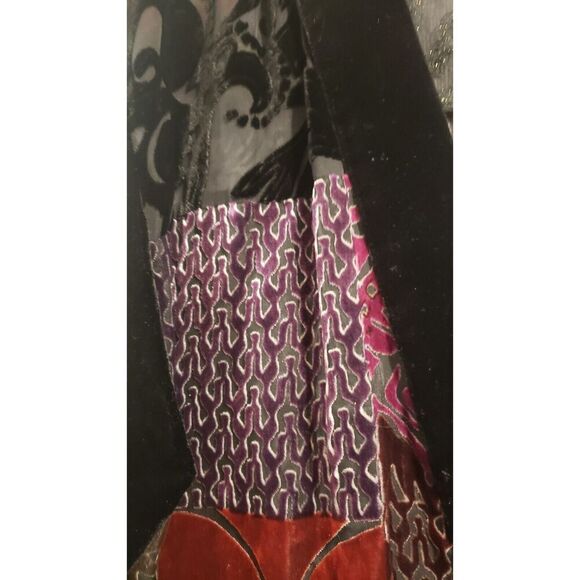 VINTAGE Chico's Kimono 3 Extra Large  Black Silk Blend Velvet Burnout Patchwork - Picture 8 of 12